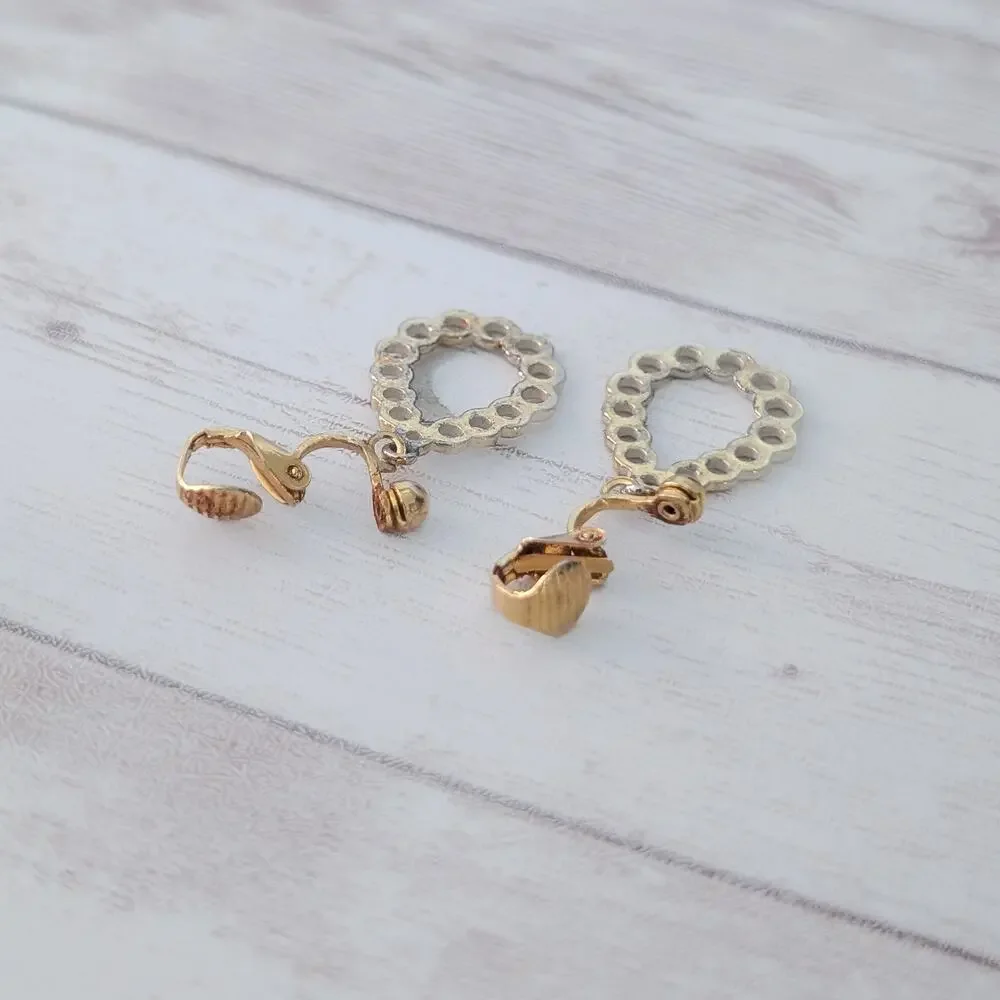 Vintage Clip On Earrings Gold Tone Dangle - Condition Issues